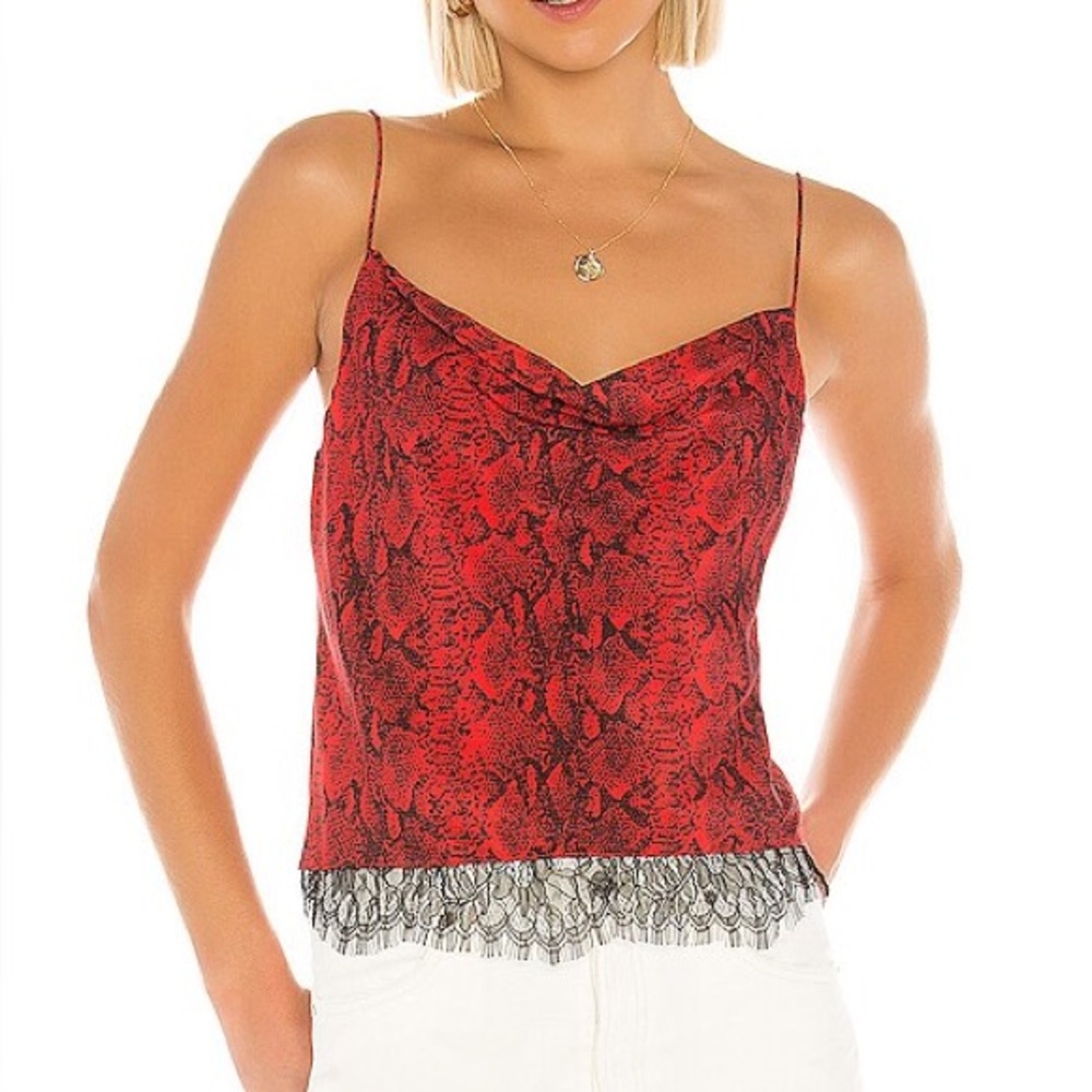 Alice + Olivia Harmon Drapey Slip Tank Snake Cherry/Black